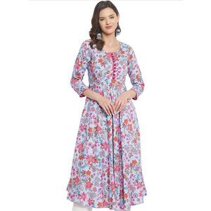 Tissu Women's Rayon Light Blue & Pink Printed A-Line Kurta 5XL